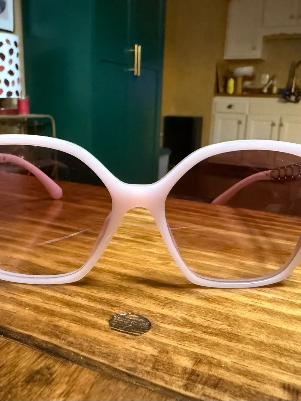 CHANEL Pink Square Sunglasses w Gold Chain Detail on temple